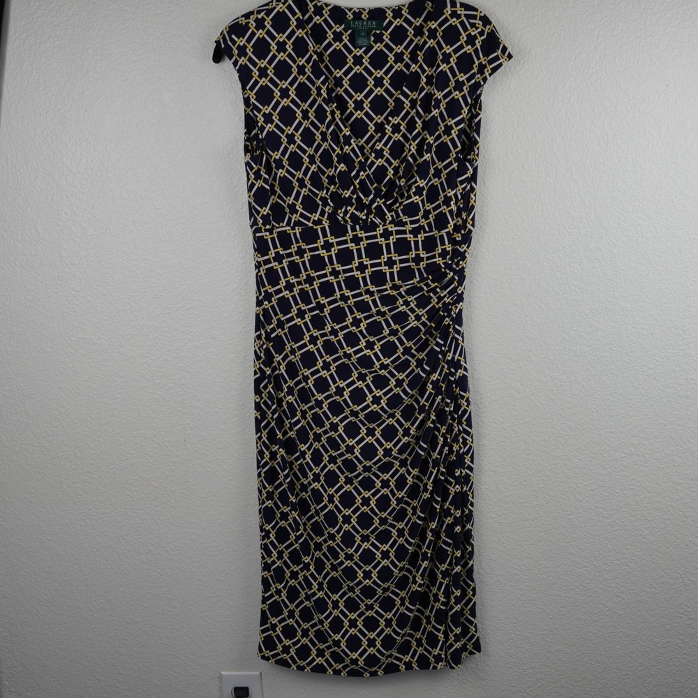 Lauren Ralph Lauren Womens Navy Geometric Corpcore Professional  Midi Dress‎